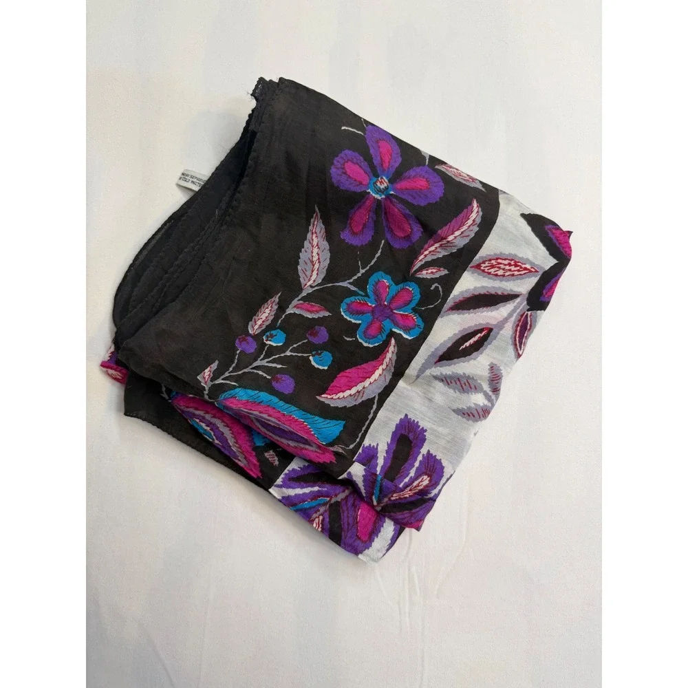 Floral Square Scarf Purple Pink Teal Rayon Boho Headwrap Neck Scarf 33x33